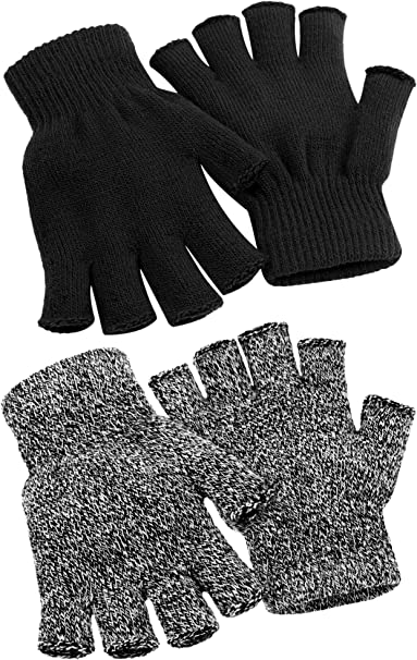 Cooraby 2 Pairs Unisex Warm Half Finger Gloves Winter Fingerless Gloves (L for Adults, M for Teens, S for Kids)