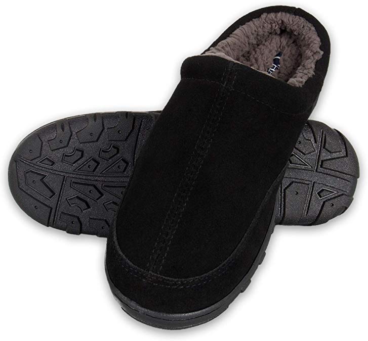 Chaps Men's Slipper House Shoe Moccasin Memory Foam Suede Indoor Outdoor Nonslip Sole Construction