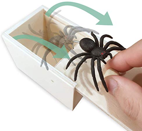 AHCAI Rubber Spider Prank Box，Handcrafted Wooden Prank Box, Spider in Box Prank Hilarious Halloween Money Gift Box Surprise Toy and Gag Gift Practical Joke-Single