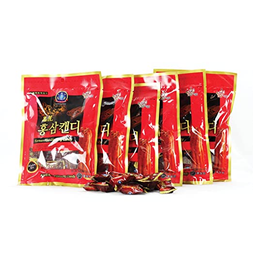 Korean Premium Red Ginseng HongSamin Hard Candy (100gx6packs) 600g - Strong Red Ginseng Taste. Help with Sore Throat, Coughing, Breath Refresher