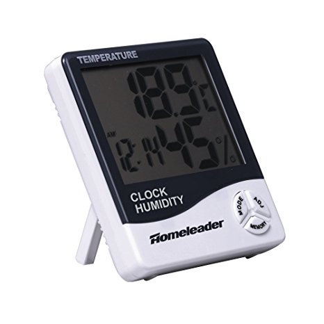 Homeleader E-70 Indoor Digital Thermometer and Hygrometer, Digital LCD Display Temperature Humidity Monitor with Clock, Calendar and Alarm Features