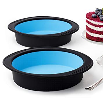 Pack of 2 Big Round Cake Pie Tart Black and Blue Silicone Mold Pans