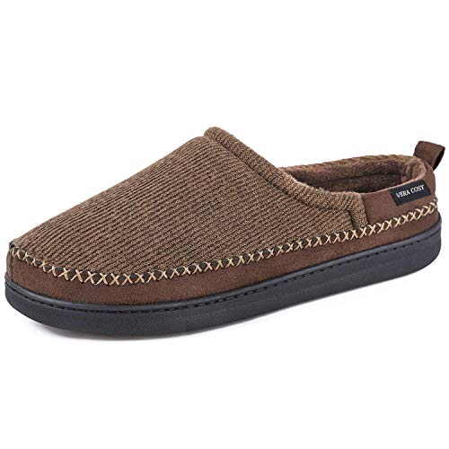 VeraCosy Men's Cotton Knit Terry Lined Slippers with Memory Foam