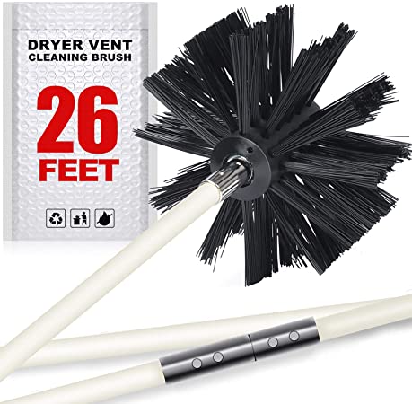 26 Feet Dryer Vent Cleaner Kit Lint Remover Fireplace Chimney Brushes Extends Up to 26 Feet Synthetic Brush Head Use with or Without a Power Drill