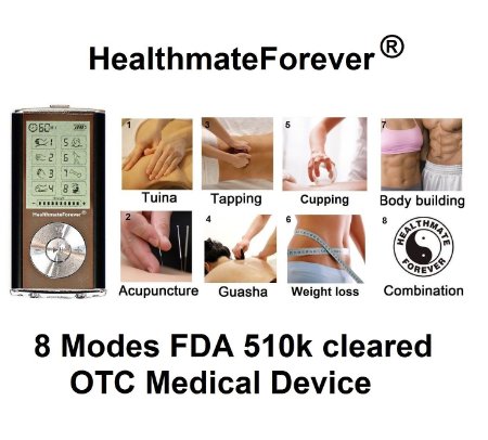 FDA Cleared HealthmateForever HM8G (Black) TENS unit 8 Modes Best Pain Relief Digital Electrothe recharegeable lithium battery/portable unit handheld full body palm plus digital pulse impulse mini micro massager for pain management Lifetime Warranty