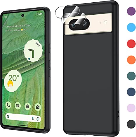 LeYi Google Pixel 7 case, Google Pixel 7 Phone Case with 2 Pack Camera Lens Protectors, Soft Liquid Silicone with Microfiber Liner Cover Case for Pixel 7, Black