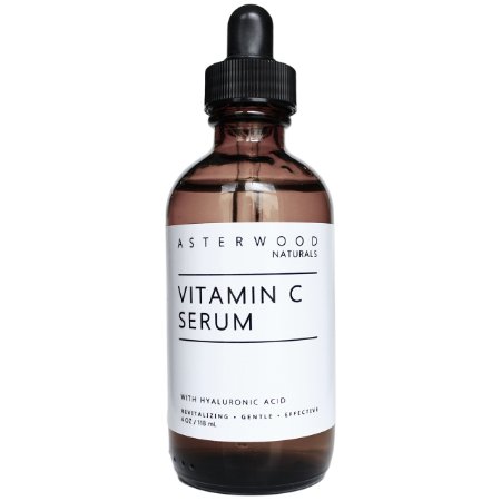 Vitamin C Serum with Organic Hyaluronic Acid 4 oz - Lighten Sun Spots, Anti Aging, Anti Wrinkle - Light and Oxygen Stable MAP Vitamin C - Classic Formula - Asterwood Naturals - 4 Ounce Dropper Bottle