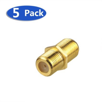 VCE (5-Pack) Gold Plated F-Type Coaxial RG6 Connector,Cable Extension Adapter Connects Two Coaxial Video Cables