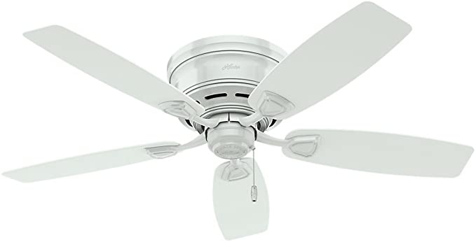 Hunter 53119 Sea Wind 48-inch ETL Damp Listed, White Ceiling Fan with Five White Plastic Blades (Renewed)