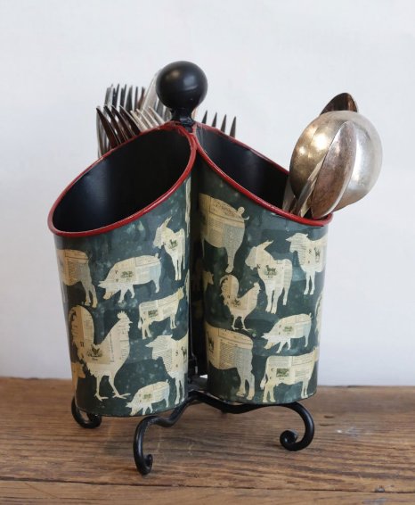 Country Casual Retro Farm Animal Spinning Utensil Caddy w 3 Compartments