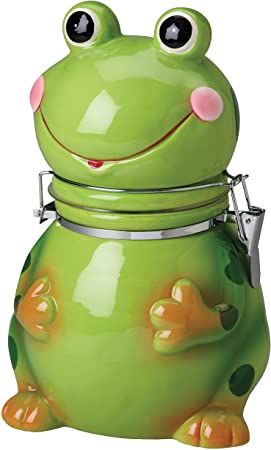 Hinged Jar, Frog Collection, Hand-painted Earthenware Storage Container by Boston Warehouse