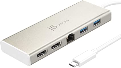 j5create USB-C Mini Dock- Type C Hub with 2X 4K HDMI, 2X USB 3.0, Ethernet, Power Delivery 2.0