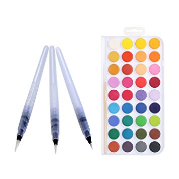 Xpassion Watercolor Artist Set 36Colors with Water Pen Brush Set 3Pcs