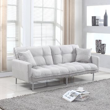 Divano Roma Furniture Collection - Modern Plush Tufted Linen Fabric Splitback Living Room Sleeper Futon (Light Grey)