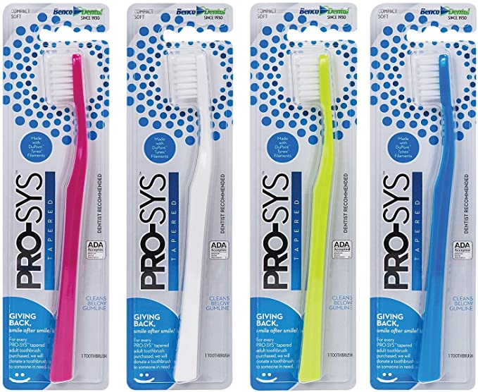 PRO-SYS® Adult Tapered Soft Toothbrush (Colorful 4-Pack) - ADA Accepted, Made with Soft Dupont™ bristles