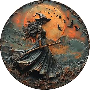 2d Round Aluminum Flat Sign(8x8 Inch) Gothic Witch Themed Decoration Office Room Home Door Decorations Holiday Gifts Wall Art Decor H