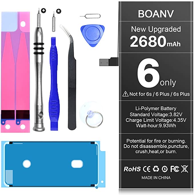 [2680mAh] Battery for iPhone 6,(2021 New Version) BOANV Ultra High Capacity A1549/A1586/A1589 Battery Replacement with Professional Replacement Tool Kits