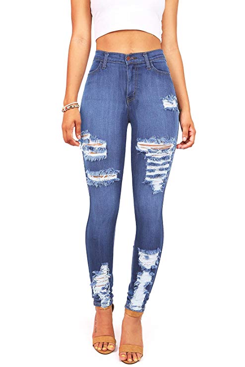 Vibrant Women's Juniors High Waist Jeans Stretchy Ripped Jeans