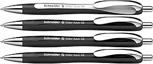 Schneider 132584 Slider Rave XB Kugelschreiber (Limitierte Sonderedition, 3x schwarz, 1x weiß, Made in Germany) 4 Stück, Schreibfarbe: blau