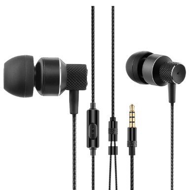 VBASS In-Ear Headphones Noise Isolating Earphones Earbuds with Microphone and In-Line Control 39FT-12M Black