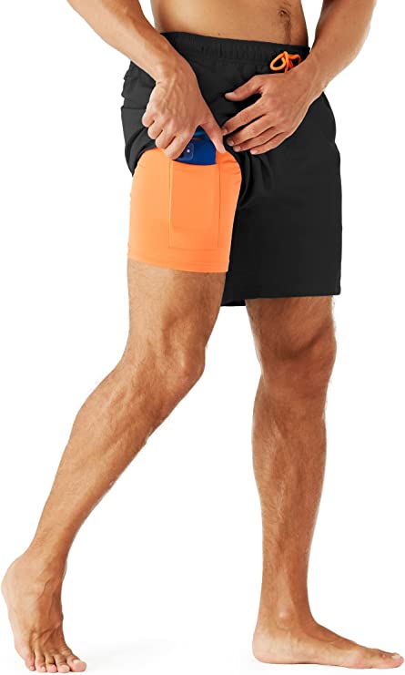 URBEST Men's Swim Trunks with Compression Liner Quick Dry Beach Shorts with Pockets for Beach and Swimming