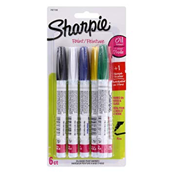 Sharpie Oil-Based Paint Markers for Drawing and Painting on Plastic, Glass, Wood, Stones, Rocks and More, Fine Point, Assorted Basic Colors, Set of 5 Plus Bonus Marker