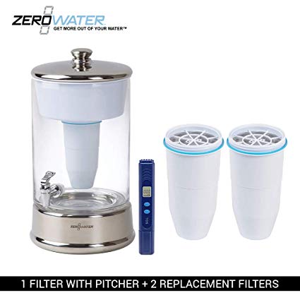 ZeroWater 40 Cup Ready-Pour Glass Dispenser BPA-Free with Free Water Quality Meter NSF Certified to Reduce Lead and Other Heavy Metals (with 2 Extra Filters)