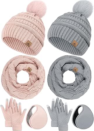 LOROME Winter Hat Scarf Earmuff Gloves for Women, Winter Gloves Touchscreen Gloves Beanie Hat Earmuffs Womens Scarves Winter