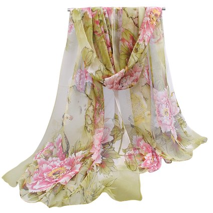 Herebuy - Unique Women's Floral Scarves: Chiffon Flowers & Birds Printed Scarf