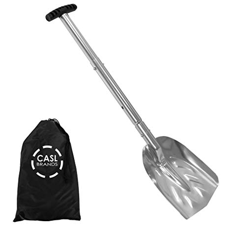 CASL Brands Collapsible Emergency Utility Snow Shovel with 8-Inch x 11-Inch Blade and Carrying Bag, Portable Compact Design, Silver