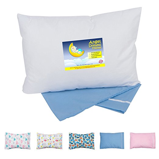 Angel Dreams Toddler Pillow 13x18 Bundle with Tailored Pillowcase (Blue)