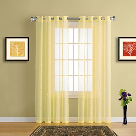 Warm Home Designs Pair of 2 Standard Size 54" (Width) x 84" (Length) Light Lime Yellow Sheer Window Curtains. 2 Elegant Voile Panel Drapes are 108 Inch Wide Total - K Yellow 84"
