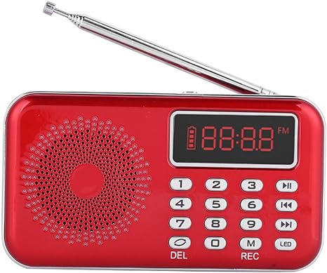 Mini FM Radio, Portable MP3 Music Speaker USB/TF/AUX Music Voice Recording with Noise Cancelling and PW Cut Memory Function(red)