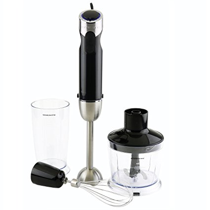 Ovente HS695B 6-Speed 500 Watt Immersion Hand Blender with Food Chopper, Beaker and Whisk Attachment, Black