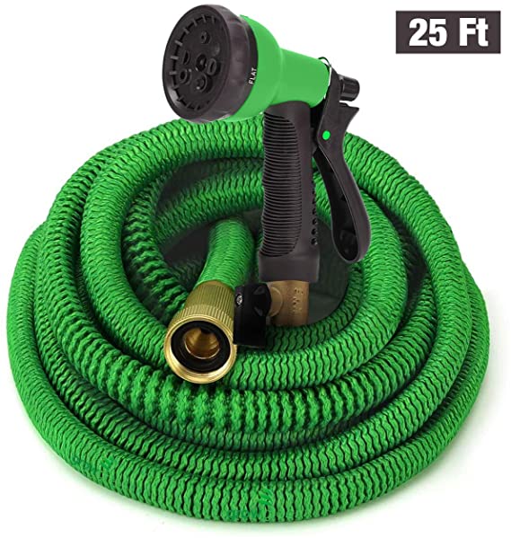 GrowGreen Hoses, Expandable Garden Hose, Water Hose with High Pressure Hose Spray Nozzle, Flexible Garden Hose with All Brass Connectors, Leak Proof,and Durable Expanding Garden Hose, (25 Feet)