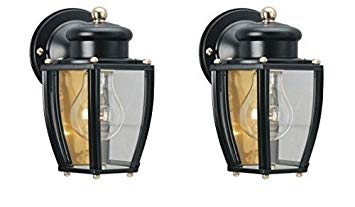 Ciata Decor 6696100 One-Light Exterior Wall Lantern, Matte Black Finish on Steel with Clear Curved Glass Panels - 2 Pack