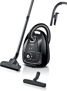 Bosch, Aspirateur avec Sac, GL38, Compact, léger, éco responsable, Sac à poussière XL 4 L, Rayon d'action 10m, Filtre hygiénique PureAir, Fabriqué en Allemagne, Noir, BGL38BA2H