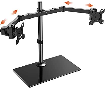 Dual Monitor Stand, Freestanding Desk Mount with Glass Base Fit 17-32 inch Flat Curved Screen with Swivel, Tilt, Height Adjustable, Rotation, Each Arm Holds up to 26 lbs by Perlegear