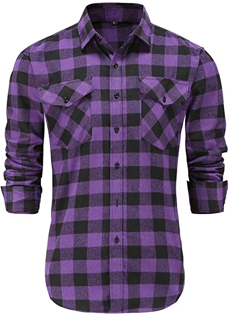 Dioufond Plaid Flannel Shirts for Men Long Sleeve Buffalo Plaid Shirts