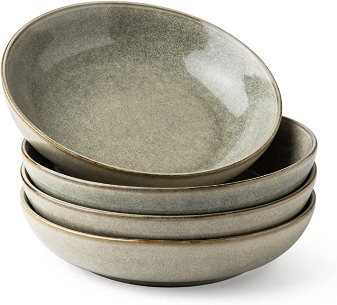 AmorArc 36oz Pasta Bowls Set of 4, 8.5 inch Stoneware Salad Bowls Set for Kitchen, Wide and Shallow Pasta Bowls Set for Restaurant, Microwave and Dishwasher Safe, Reactive Glaze