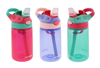 Contigo Kids Autospout Gizmo Water Bottles, 14oz (Cherry Blossom, Persian Green, & Lavender)