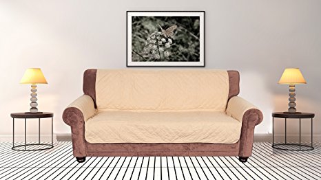 Jaybally Quilted Velvet Chair Loveseat Sofa Furniture Protector Waterproof Non Slip Slipcover,Tan, 68"x70"