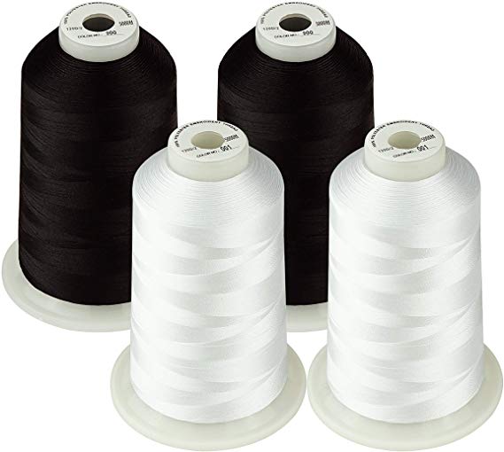 Simthread 42 Options Various Assorted Color Packs of Polyester Embroidery Machine Thread Huge Spool 5000M for All Embroidery Machines (2 Black 2 White)