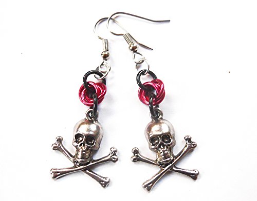 Skull and crossbones earrings - Red and black pirate jewelry