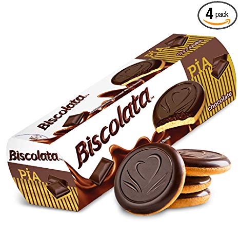 Biscolata Pia Chocolate Cookies with Chocolate or Fruit Filling – 4 Pack Chocolate Soft Baked Cookies (Chocolate)