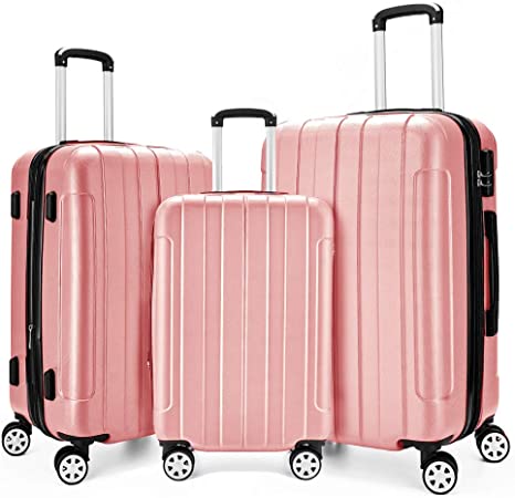 Fochier 3 Piece Expandable Spinner Luggage Set Hard Shell Lightweight Suitcase Rose Gold