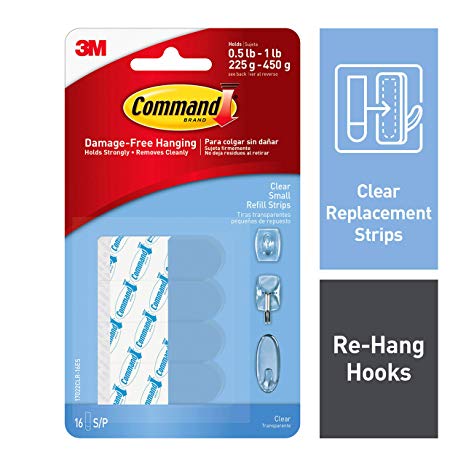 Command Small Clear Refill Strips, 16 Sets of Strips