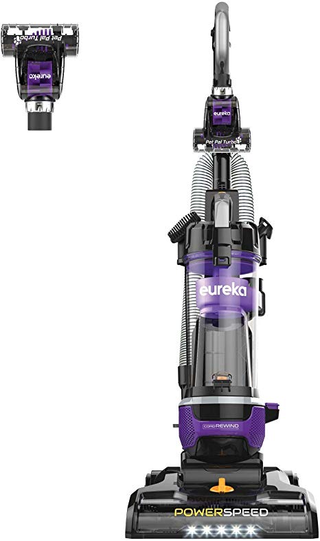 Eureka NEU202 PowerSpeed Pet Bagless Upright Vacuum Cleaner with Automatic Cord Rewind and LED Headlight, Purple (Renewed)