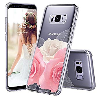 Galaxy S8 Case, Galaxy S8 Case for Girls, MOSNOVO Floral Roses Printed Flower Clear Design Transparent Plastic Hard Case with TPU Bumper Protective Case Cover for Samsung Galaxy S8 (2017)