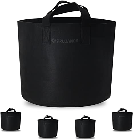 Prudance 15 Gallon Grow Bags,Nonwoven Fabric High Strength Thickening Plant Nursery Aeration Pots,Black,5-Pack